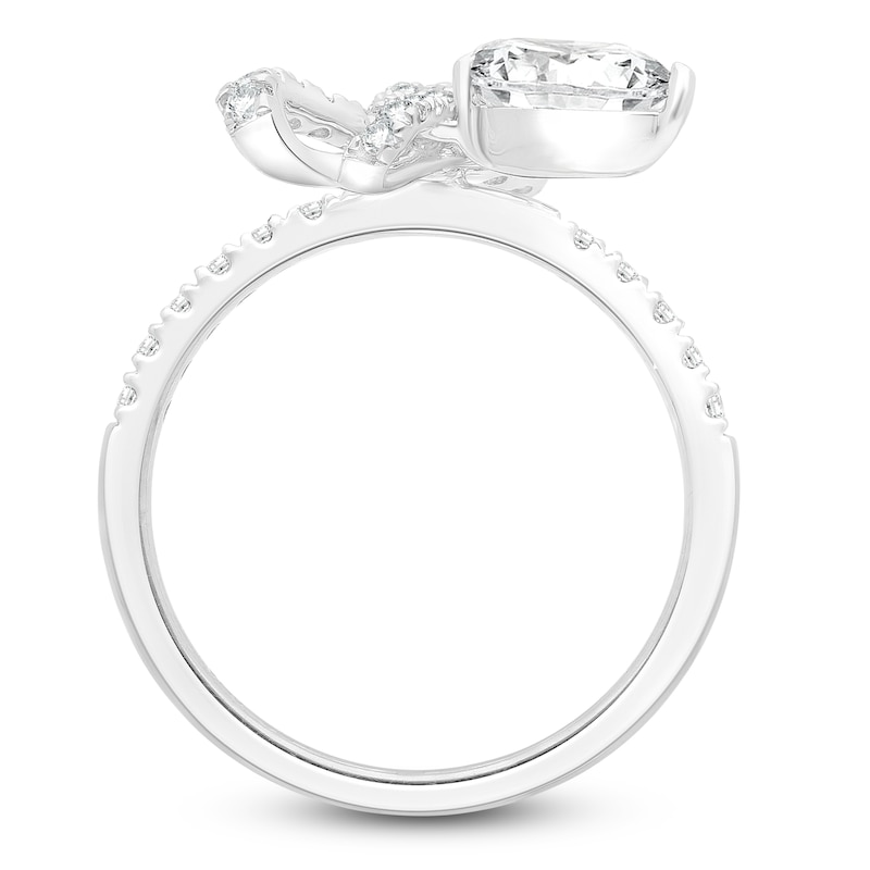 Main Image 3 of Pear-Shaped Lab-Grown Diamond Bow Ring 1-1/4 ct tw 14K White Gold