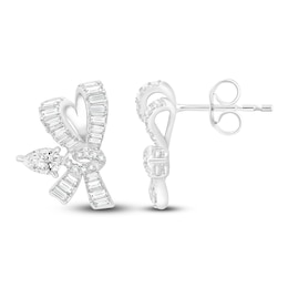 Pear, Baguette & Round-Cut Lab-Grown Diamond Bow Stud Earrings 2 ct tw 14K White Gold