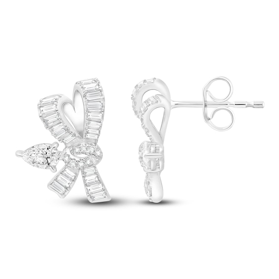 Jared Signature Pear, Baguette & Round-Cut Lab-Grown Diamond Bow Stud Earrings 2 ct tw 14K White Gold