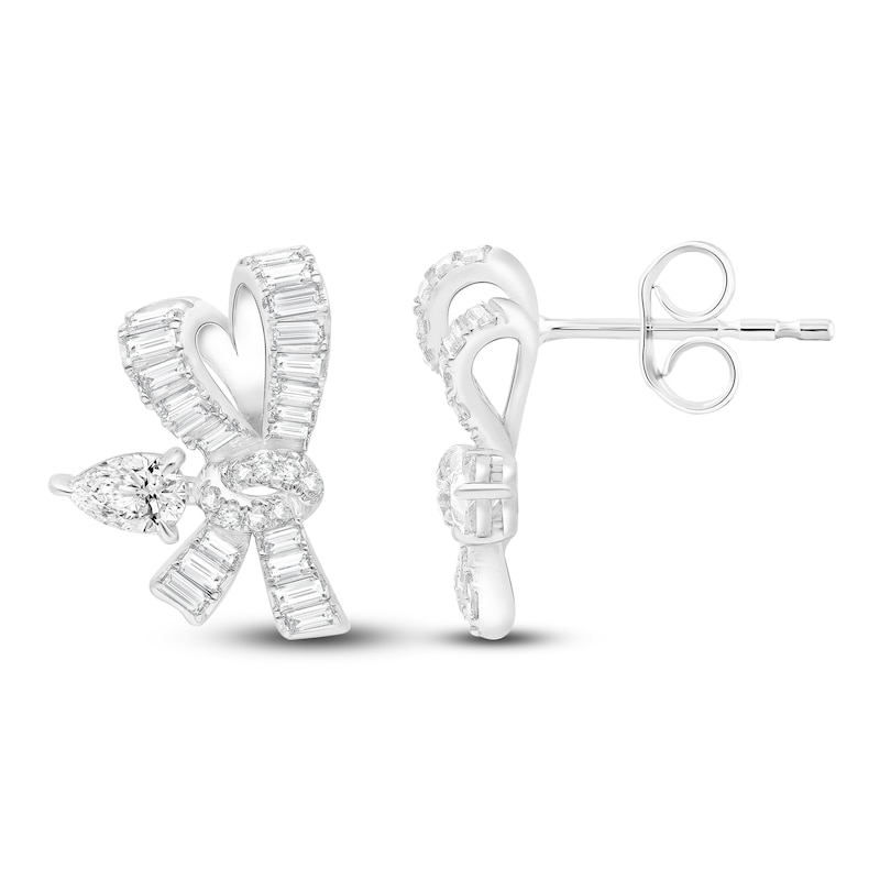 Main Image 1 of Pear, Baguette & Round-Cut Lab-Grown Diamond Bow Stud Earrings 2 ct tw 14K White Gold