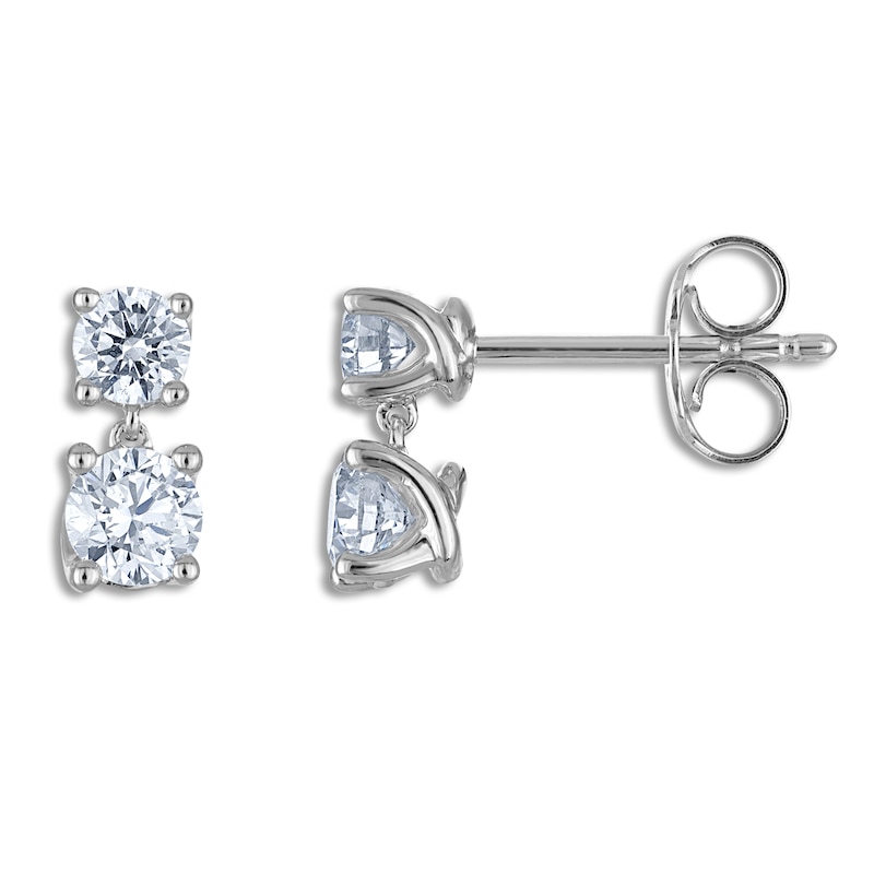 Main Image 3 of Blue Nile X Jared Diamond Two-Stone Dangle Earrings 1 ct tw 14K White Gold