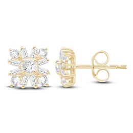Baguette & Round-Cut Lab-Grown Diamond Starburst Stud Earrings 1 ct tw 14K Yellow Gold