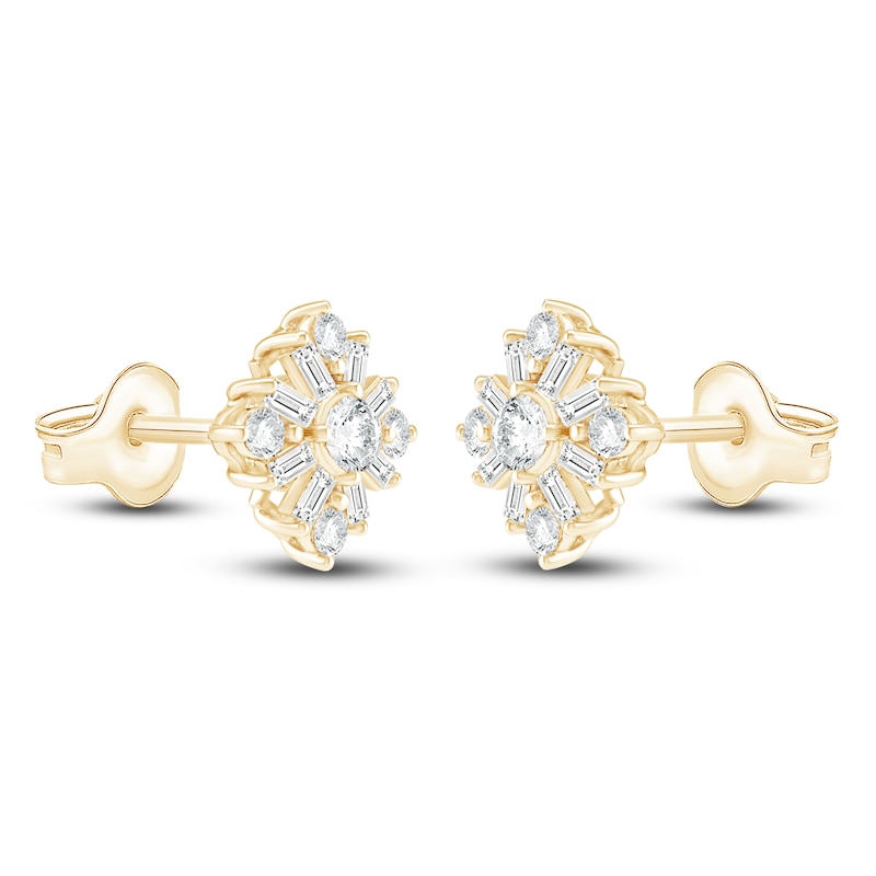 Main Image 2 of Baguette & Round-Cut Lab-Grown Diamond Starburst Stud Earrings 1 ct tw 14K Yellow Gold