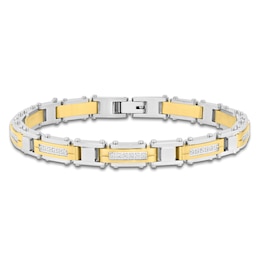 Men's Diamond Link Bracelet 1/2 ct tw Stainless Steel & Yellow Ion Plating 8.25"