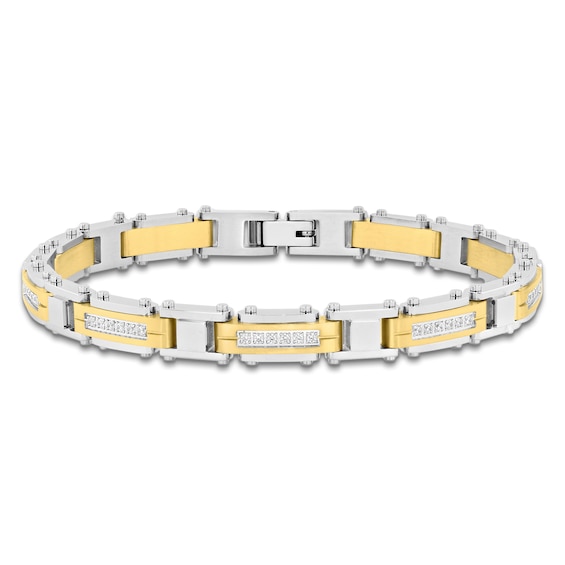 Men's Diamond Link Bracelet 1/2 ct tw Stainless Steel & Yellow Ion Plating 8.25"