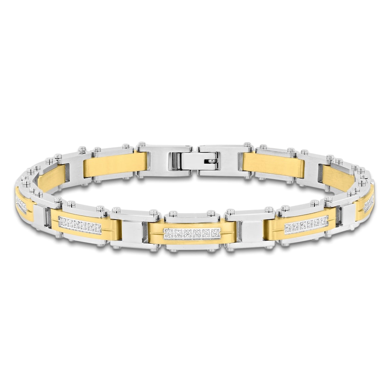 Main Image 1 of Men's Diamond Link Bracelet 1/2 ct tw Stainless Steel & Yellow Ion Plating 8.25"
