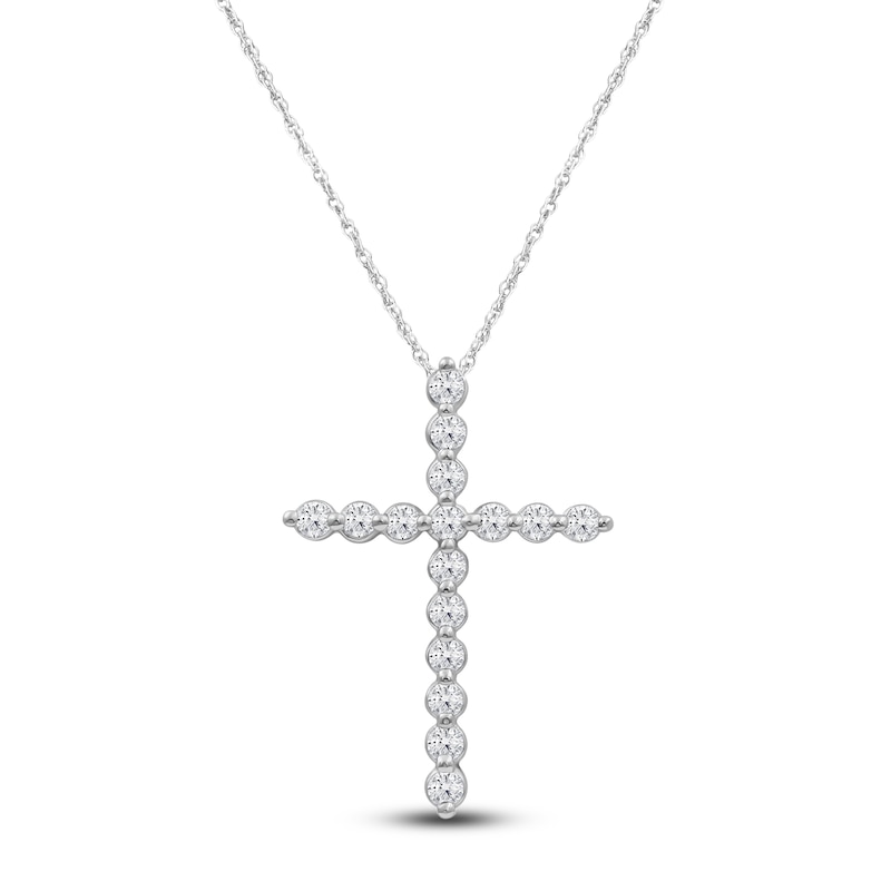 Main Image 1 of Lab-Grown Diamond Cross Necklace 1/2 ct tw 14K White Gold 18"
