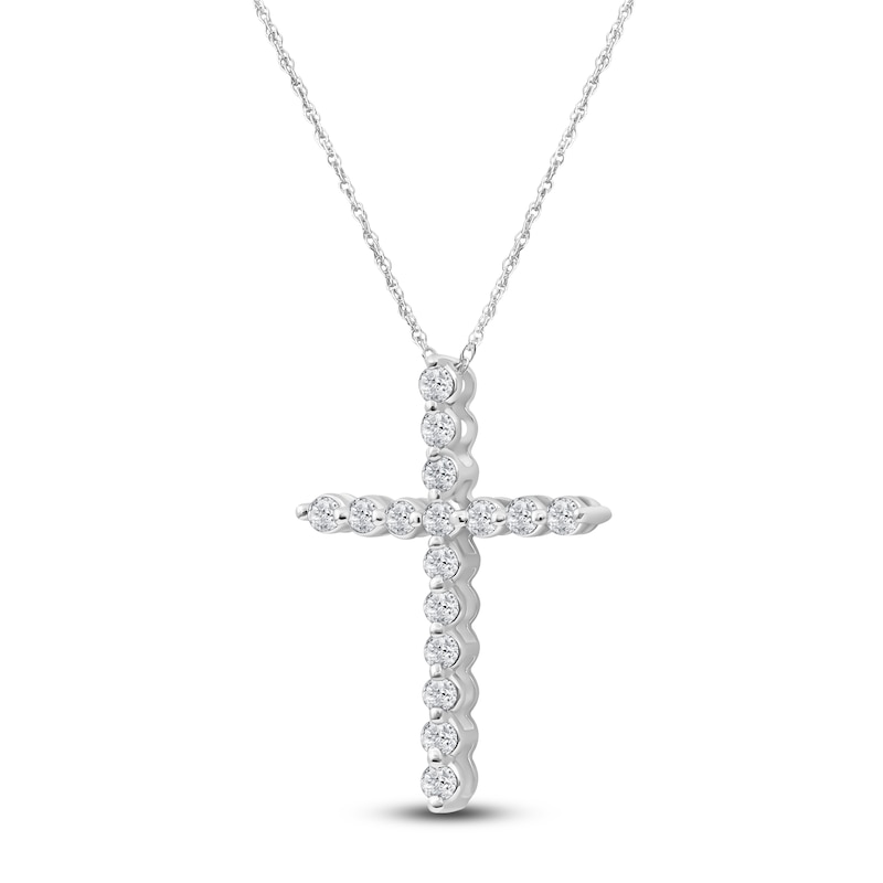 Main Image 2 of Lab-Grown Diamond Cross Necklace 1/2 ct tw 14K White Gold 18"