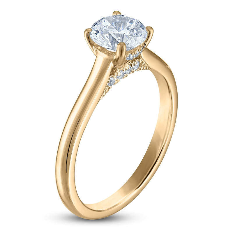 Main Image 2 of Round-Cut Lab-Grown Diamond Solitaire Plus Engagement Ring 1 ct tw 18K Yellow Gold (VS2/F)