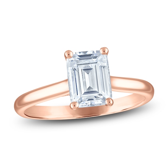 Emerald-Cut Lab-Grown Diamond Solitaire Plus Engagement Ring 1-5/8 ct tw 18K Rose Gold (VS2/F)