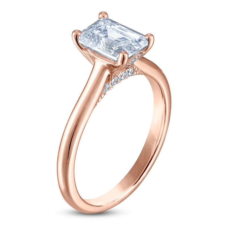 Main Image 2 of Emerald-Cut Lab-Grown Diamond Solitaire Plus Engagement Ring 1-5/8 ct tw 18K Rose Gold (VS2/F)