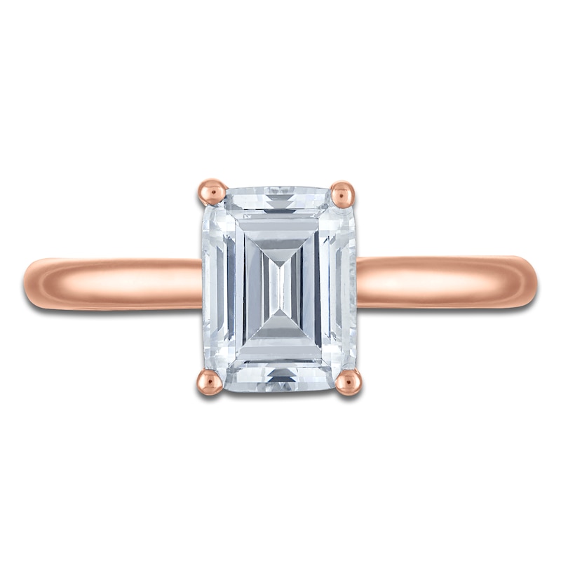 Main Image 3 of Emerald-Cut Lab-Grown Diamond Solitaire Plus Engagement Ring 1-5/8 ct tw 18K Rose Gold (VS2/F)