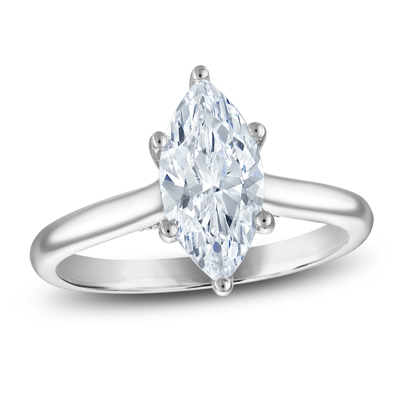 Main Image 1 of Marquise-Cut Lab-Grown Diamond Solitaire Plus Engagement Ring 1-5/8 ct tw Platinum (VS2/F)