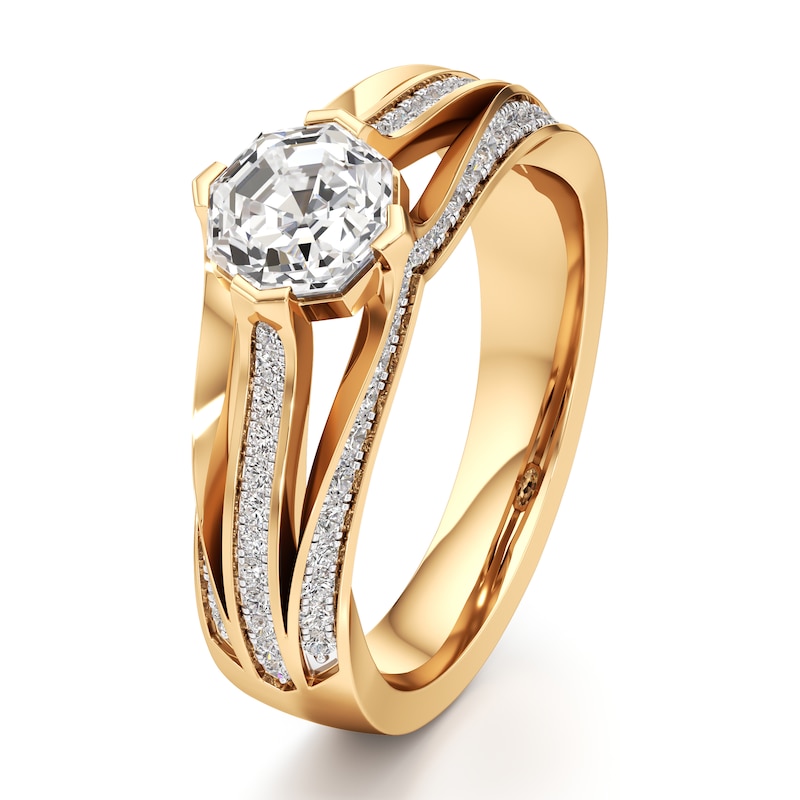Main Image 4 of J'Lure Lab-Grown Diamond Octagon Step-Cut Engagement Ring 1-3/8 ct tw 18K Yellow Gold