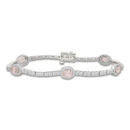 Oval-Cut Natural Morganite & White Lab-Created Sapphire Station Bracelet Sterling Silver 7"