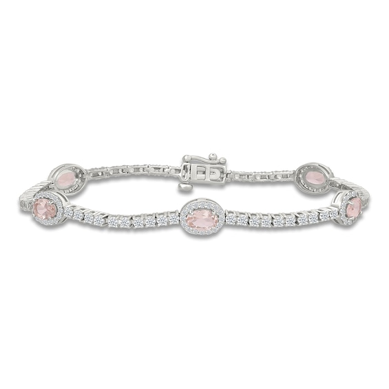 Oval-Cut Natural Morganite & White Lab-Created Sapphire Station Bracelet Sterling Silver 7"