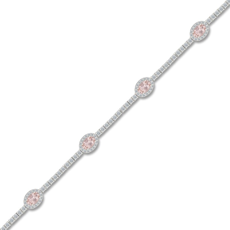 Main Image 2 of Oval-Cut Natural Morganite & White Lab-Created Sapphire Station Bracelet Sterling Silver 7"