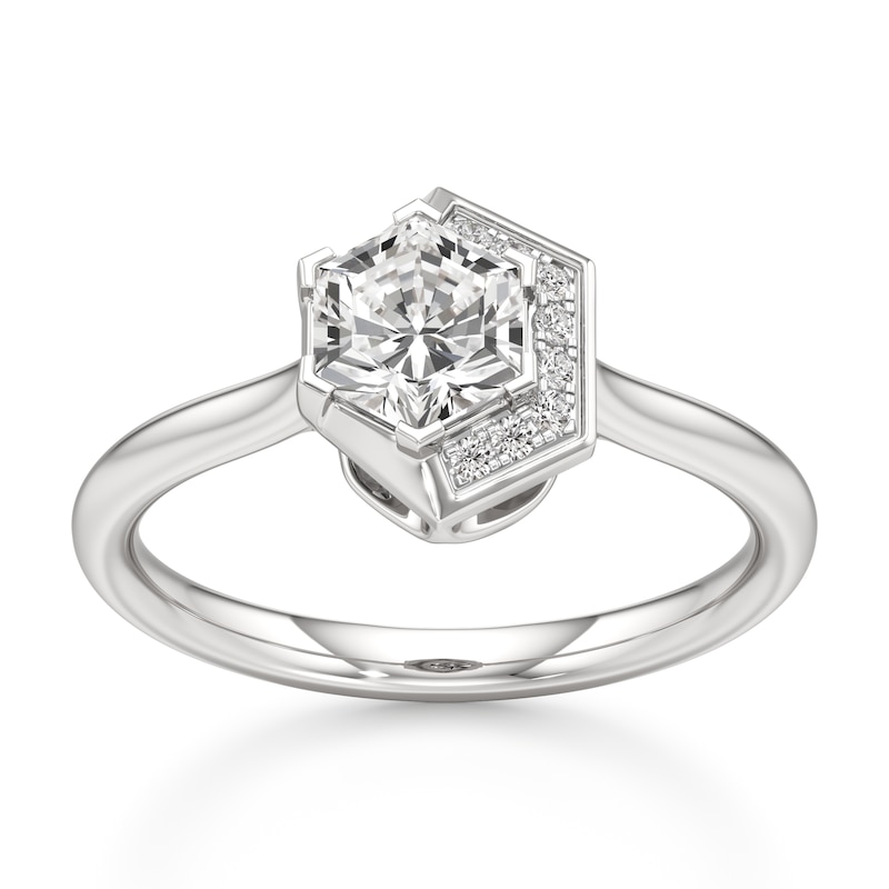 Main Image 1 of J'Lure Hexagon Brilliant-Cut Lab-Grown Diamond Half-Halo Engagement Ring 1 ct tw 18K White Gold