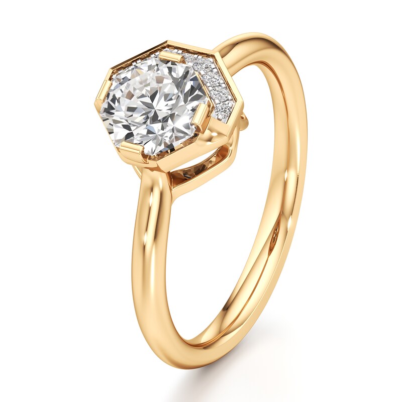 Main Image 4 of J'Lure Octagon Brilliant-Cut Lab-Grown Diamond Half-Halo Engagement Ring 1 ct tw 18K Yellow Gold