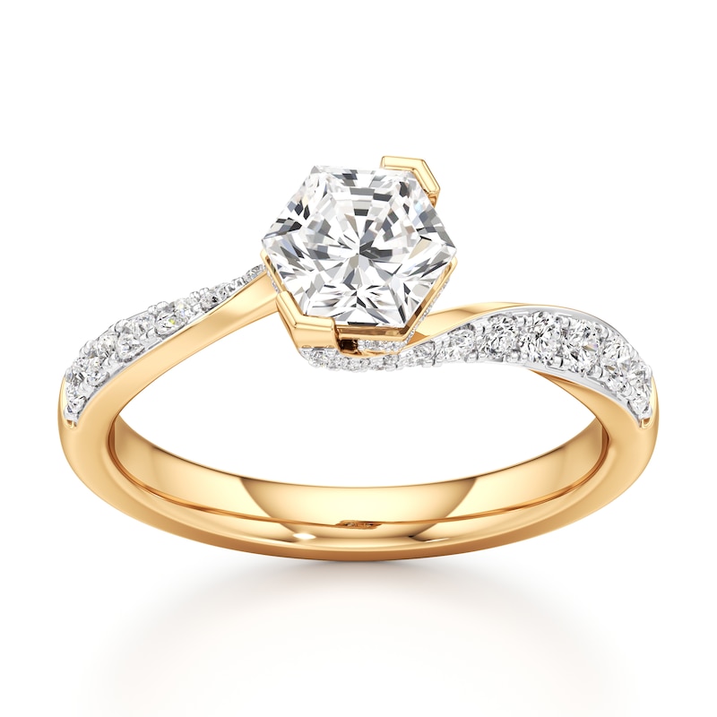 Main Image 1 of J'Lure Hexagon Brilliant-Cut Lab-Grown Diamond Bypass Engagement Ring 1-3/8 ct tw 18K Yellow Gold