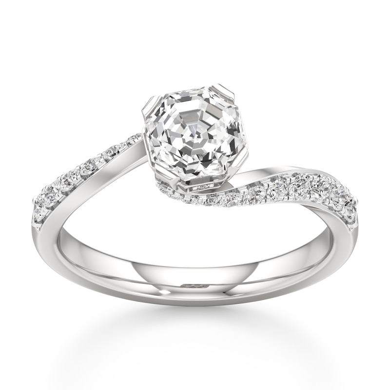 Main Image 1 of J'Lure Octagon Step-Cut Lab-Grown Diamond Bypass Engagement Ring 1-1/3 ct tw 18K White Gold
