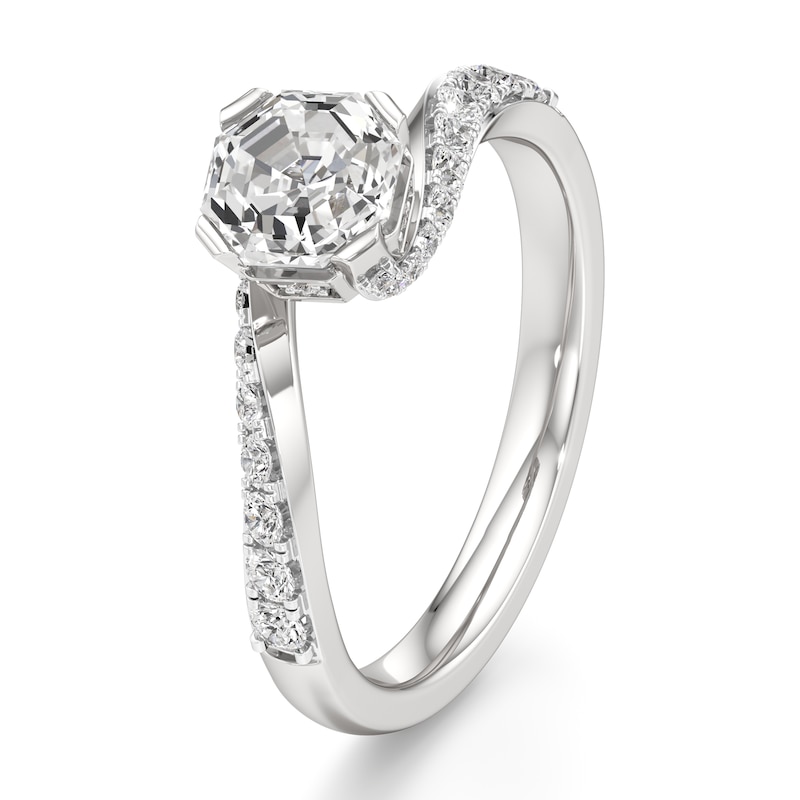Main Image 4 of J'Lure Octagon Step-Cut Lab-Grown Diamond Bypass Engagement Ring 1-1/3 ct tw 18K White Gold