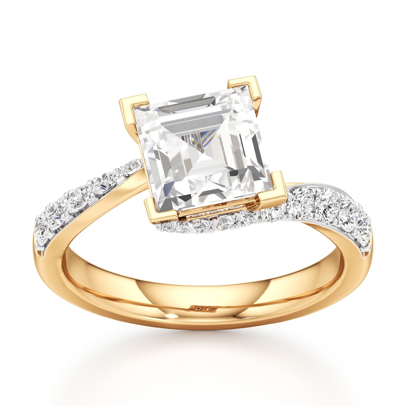 Main Image 1 of J'Lure Carre Step-Cut Lab-Created Diamond Bypass Engagement Ring 2-1/2 ct tw 18K Yellow Gold