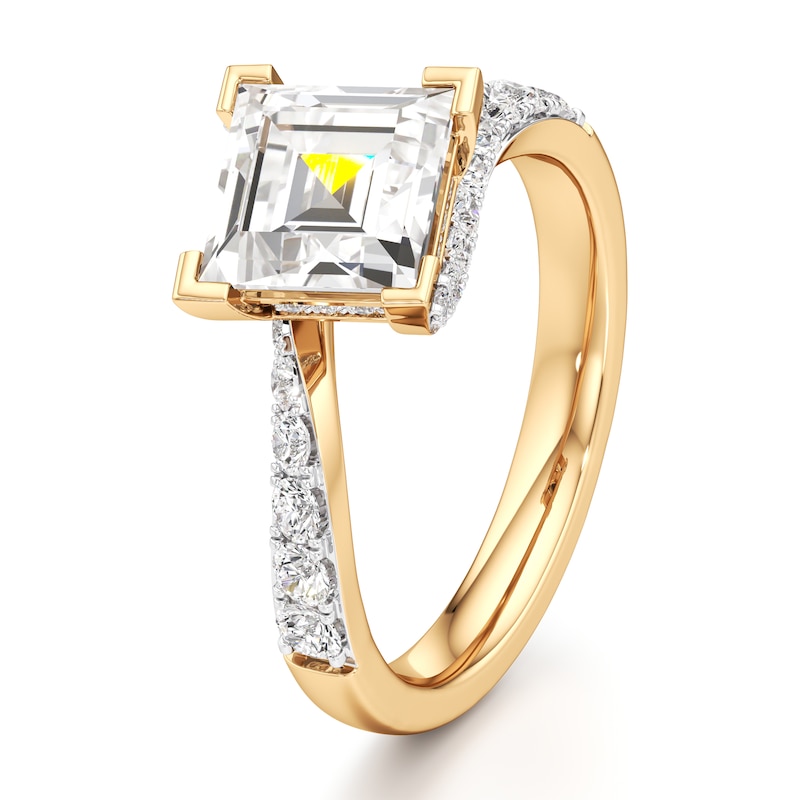 Main Image 4 of J'Lure Carre Step-Cut Lab-Created Diamond Bypass Engagement Ring 2-1/2 ct tw 18K Yellow Gold