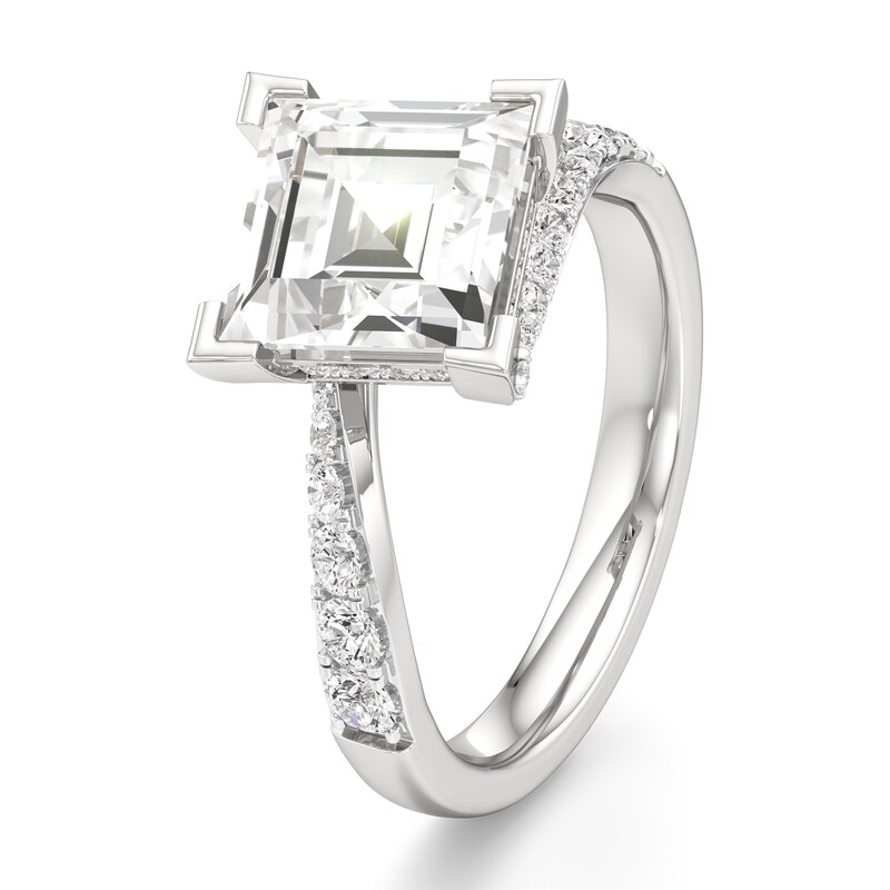 Main Image 4 of J'Lure Carre Step-Cut Lab-Grown Diamond Bypass Engagement Ring 3-1/2 ct tw 18K White Gold