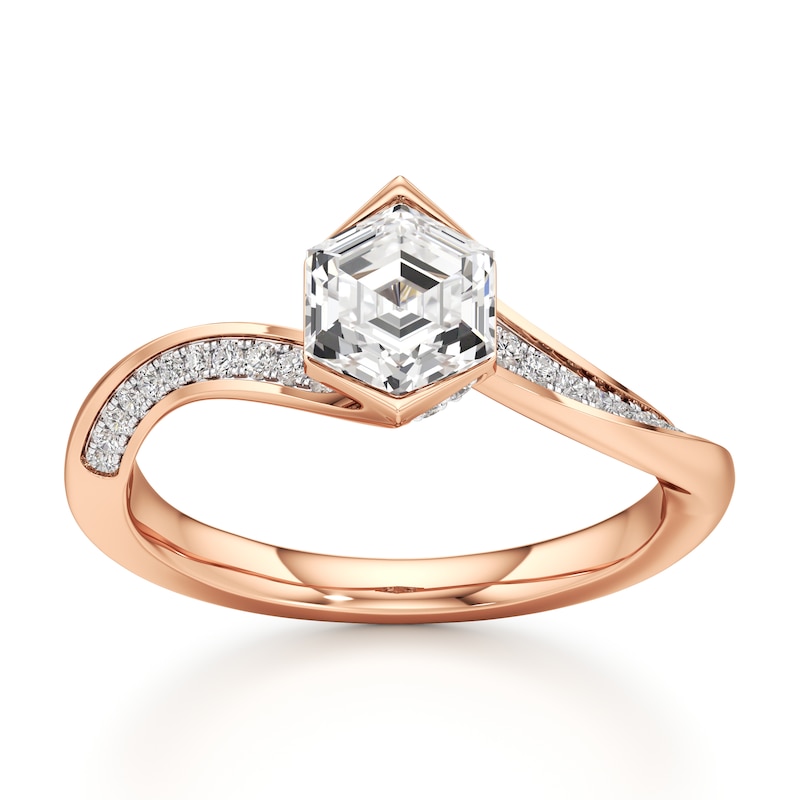 Main Image 1 of J'Lure Hexagon Step-Cut Lab-Grown Diamond Bypass Engagement Ring 1-1/6 ct tw 18K Rose Gold