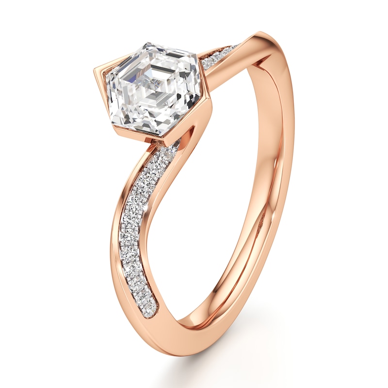 Main Image 4 of J'Lure Hexagon Step-Cut Lab-Grown Diamond Bypass Engagement Ring 1-1/6 ct tw 18K Rose Gold