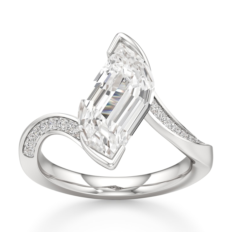 Main Image 1 of J'Lure Leaf Step-Cut Lab-Grown Diamond Bypass Engagement Ring 3-1/5 ct tw 18K White Gold