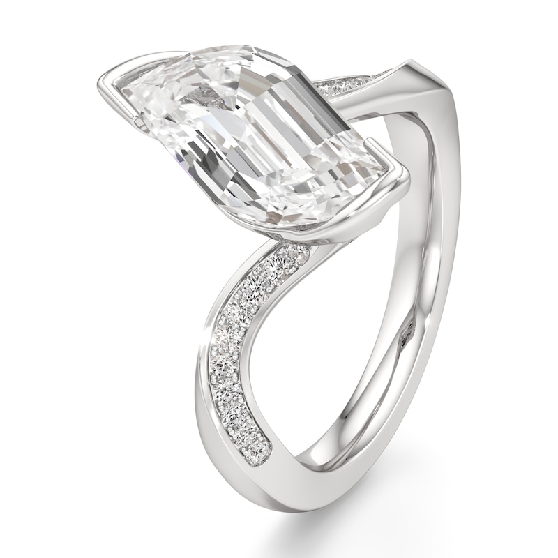 Main Image 4 of J'Lure Leaf Step-Cut Lab-Grown Diamond Bypass Engagement Ring 3-1/5 ct tw 18K White Gold