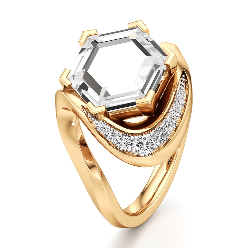 Main Image 4 of J'Lure Hexagon Portrait-Cut Lab-Grown Diamond Engagement Ring 3 ct tw 18K Yellow Gold