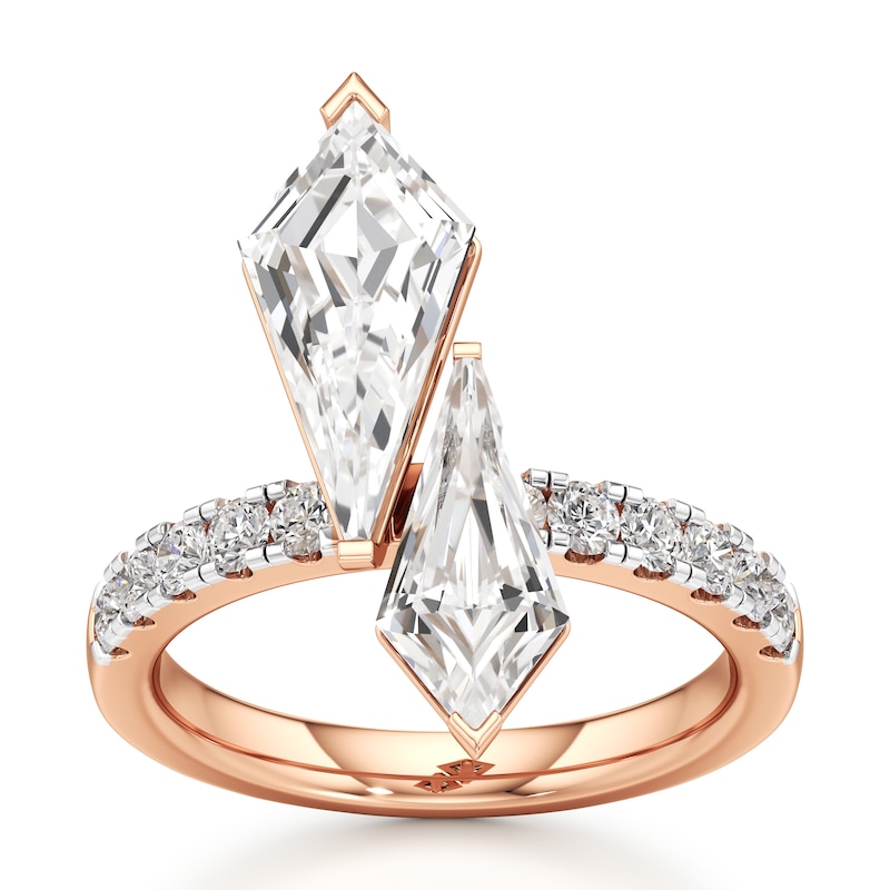 Main Image 1 of J'Lure Kite Step-Cut Two-Stone Lab-Grown Diamond Engagement Ring 3-3/8 ct tw 18K Rose Gold