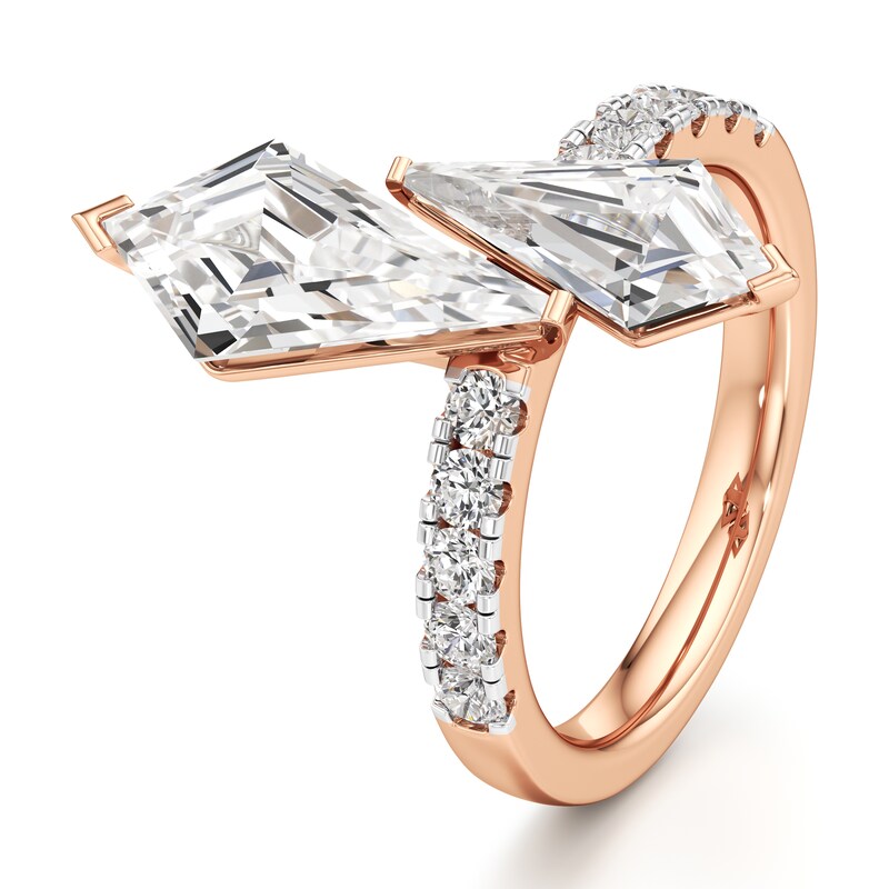 Main Image 4 of J'Lure Kite Step-Cut Two-Stone Lab-Grown Diamond Engagement Ring 3-3/8 ct tw 18K Rose Gold