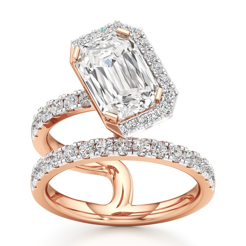 Main Image 1 of J'Lure Imperial-Emerald Step-Cut Lab-Grown Diamond Spiral Engagement Ring 3-7/8 ct tw 18K Rose Gold