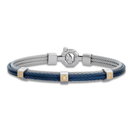 Baraka Men's Layered Cord Diamond Bracelet 1/10 ct tw Stainless Steel, Blue Ion Plating & 18K Yellow Gold 7.75"