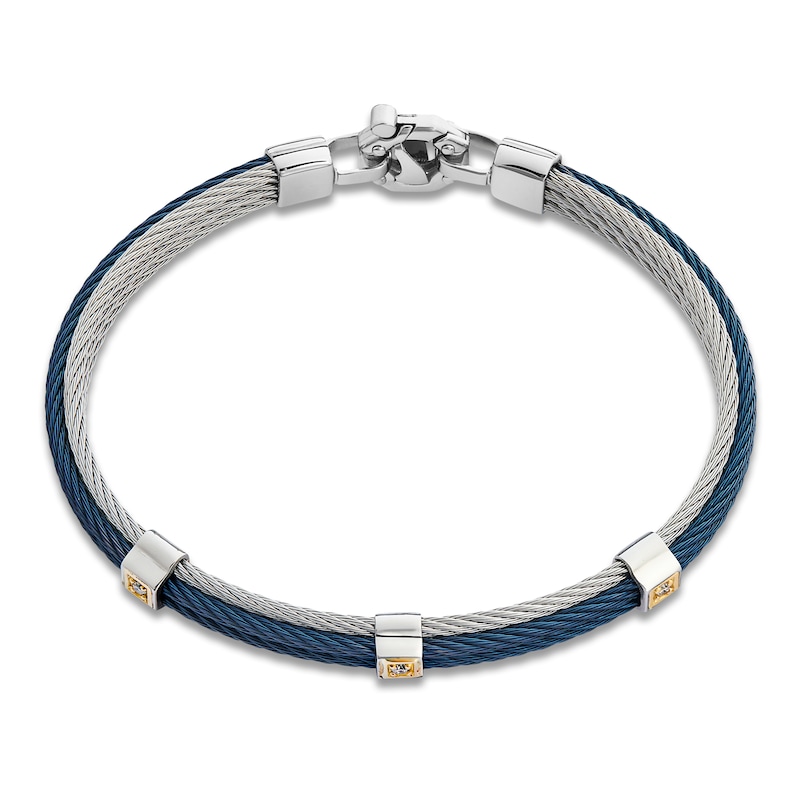 Main Image 2 of Baraka Men's Layered Cord Diamond Bracelet 1/10 ct tw Stainless Steel, Blue Ion Plating & 18K Yellow Gold 7.75"
