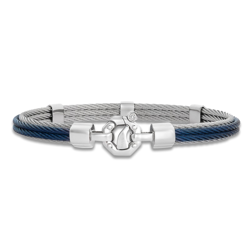 Main Image 3 of Baraka Men's Layered Cord Diamond Bracelet 1/10 ct tw Stainless Steel, Blue Ion Plating & 18K Yellow Gold 7.75"