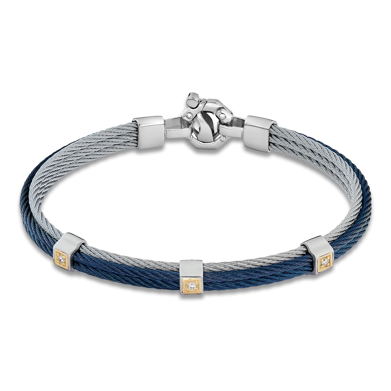 Main Image 4 of Baraka Men's Layered Cord Diamond Bracelet 1/10 ct tw Stainless Steel, Blue Ion Plating & 18K Yellow Gold 7.75"