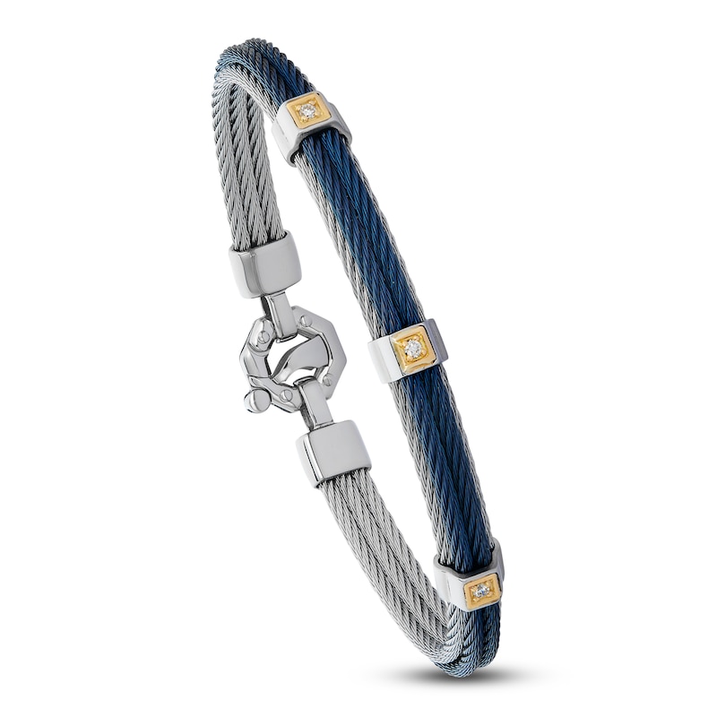 Main Image 5 of Baraka Men's Layered Cord Diamond Bracelet 1/10 ct tw Stainless Steel, Blue Ion Plating & 18K Yellow Gold 7.75"