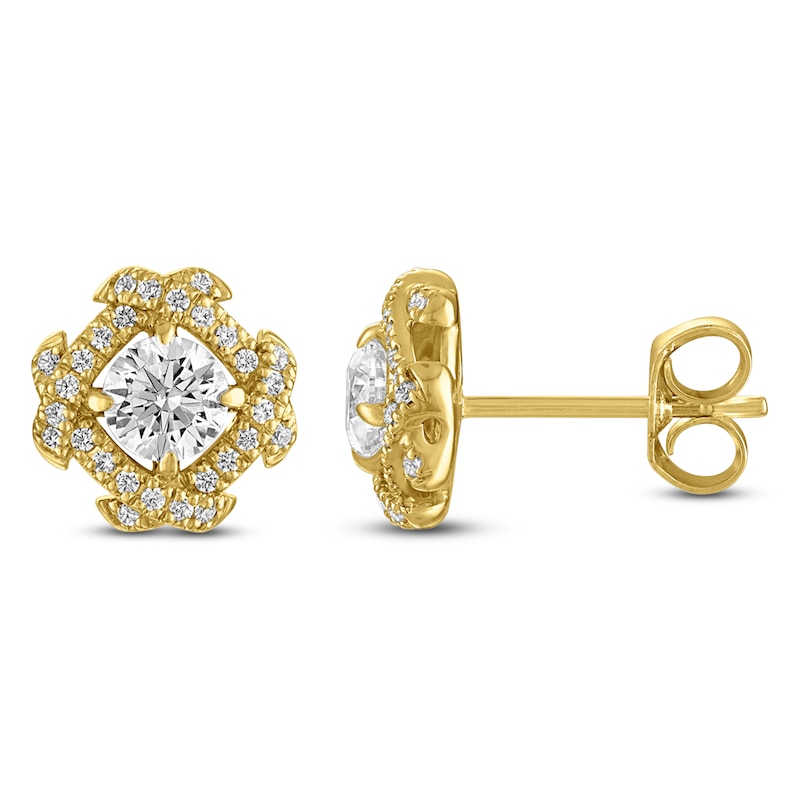 Main Image 1 of Unspoken Diamond Halo Stud Earrings 1 ct tw 14K Yellow Gold
