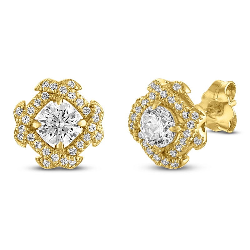 Main Image 2 of Unspoken Diamond Halo Stud Earrings 1 ct tw 14K Yellow Gold