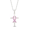 Thumbnail Image 1 of Pink Lab-Created Sapphire Ribbon & Cross Necklace Sterling Silver 18"