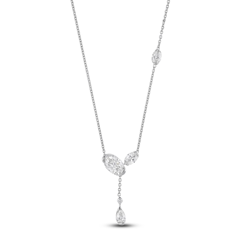 Main Image 1 of J'Lure Oval Step-Cut, Pear Step-Cut & Round-Cut Lab-Grown Diamond Y-Drop Necklace 3-1/3 ct tw 14K White Gold 18"