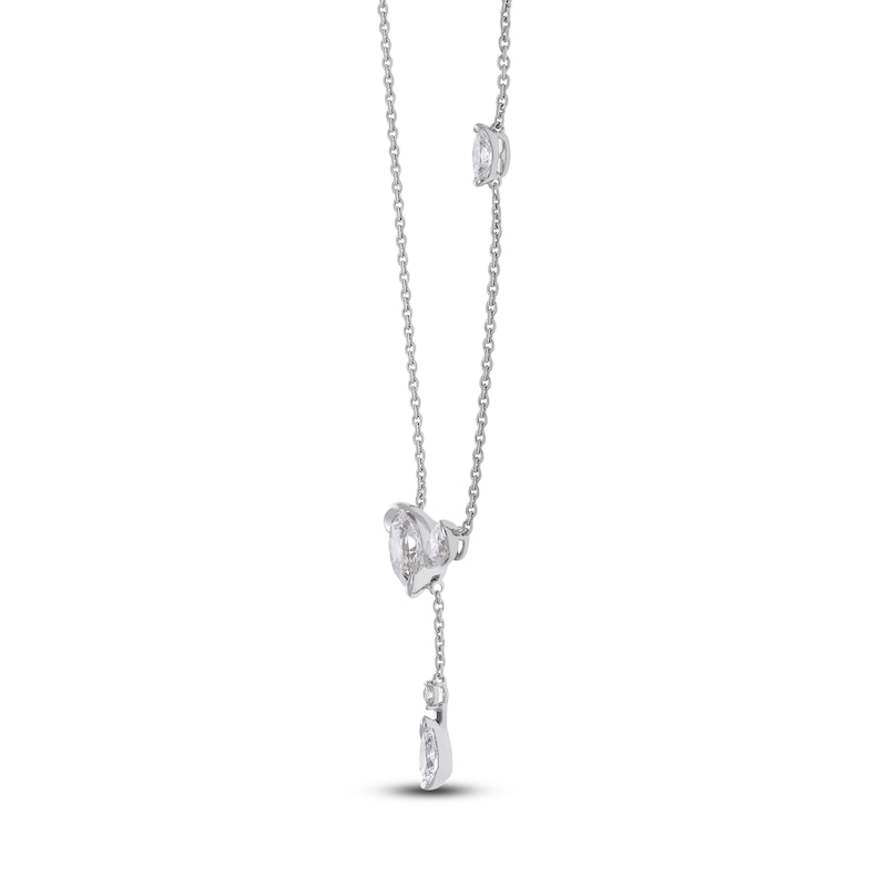 Main Image 2 of J'Lure Oval Step-Cut, Pear Step-Cut & Round-Cut Lab-Grown Diamond Y-Drop Necklace 3-1/3 ct tw 14K White Gold 18"