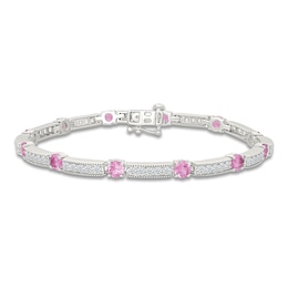 Pink & White Lab-Created Sapphire Bracelet Sterling Silver 7.5"