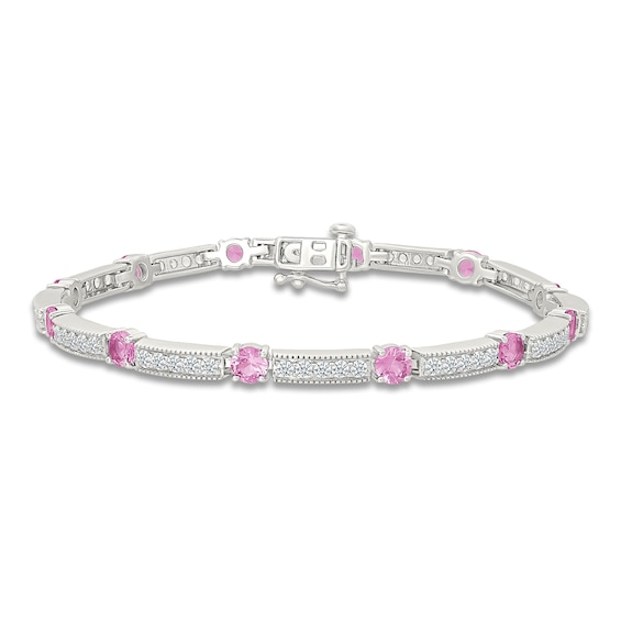 Pink & White Lab-Created Sapphire Bracelet Sterling Silver 7.5"