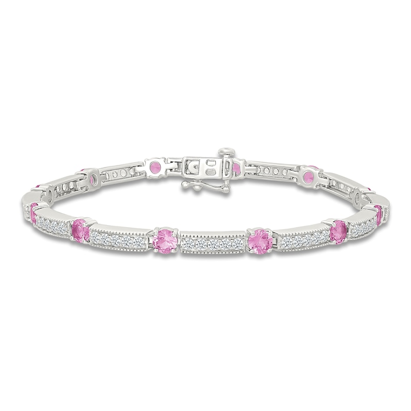 Main Image 1 of Pink & White Lab-Created Sapphire Bracelet Sterling Silver 7.5"